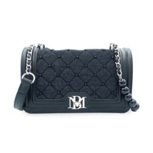 BADGLEY MISCHKA Quilted & Beaded Denim Shoulder Bag